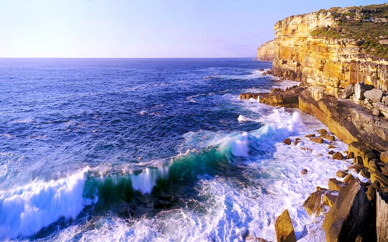Ocean Waves Crashing — Blue, Dramatic, Afternoon, Photograph, Cliffs, Sea
