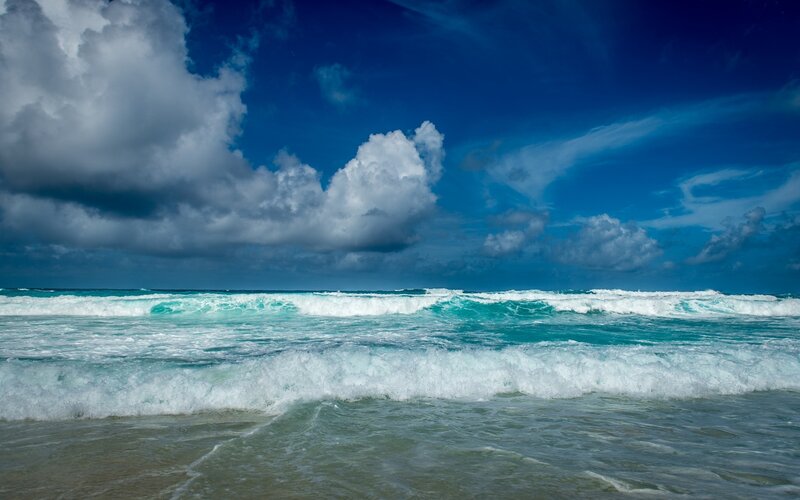 Ocean Waves Crashing — Blue, Dramatic, Afternoon, Photograph, Clouds