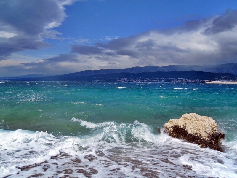 Ocean Waves Crashing — Blue, Dramatic, Afternoon, Photograph, Mountains