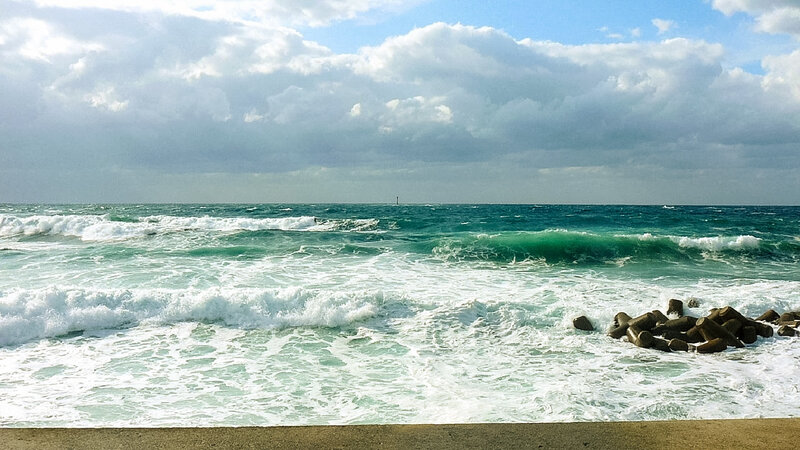 Ocean Waves Crashing — Blue, Dramatic, Afternoon, Photograph, Rocks, Clouds, Sea