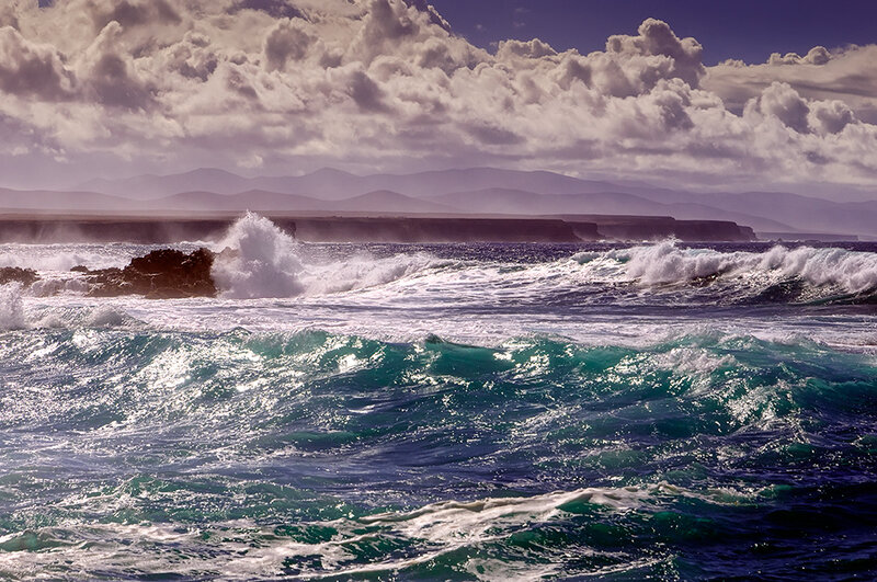 Ocean Waves Crashing — Blue, Dramatic, Afternoon, Photograph, Rocks, Clouds