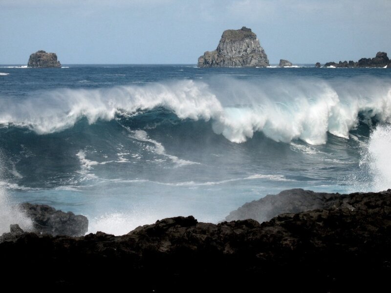 Ocean Waves Crashing — Blue, Dramatic, Afternoon, Photograph, Rocks, Sea, Sky, White, Black