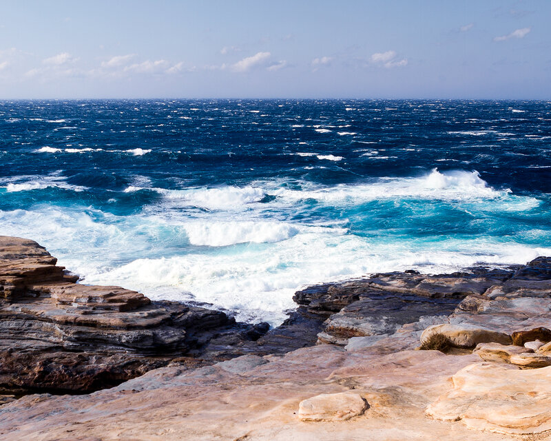 Ocean Waves Crashing — Blue, Dramatic, Afternoon, Photograph, Rocks, Sea