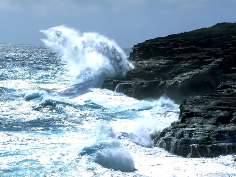 Ocean Waves Crashing — Blue, Dramatic, Afternoon, Photograph, Rocks