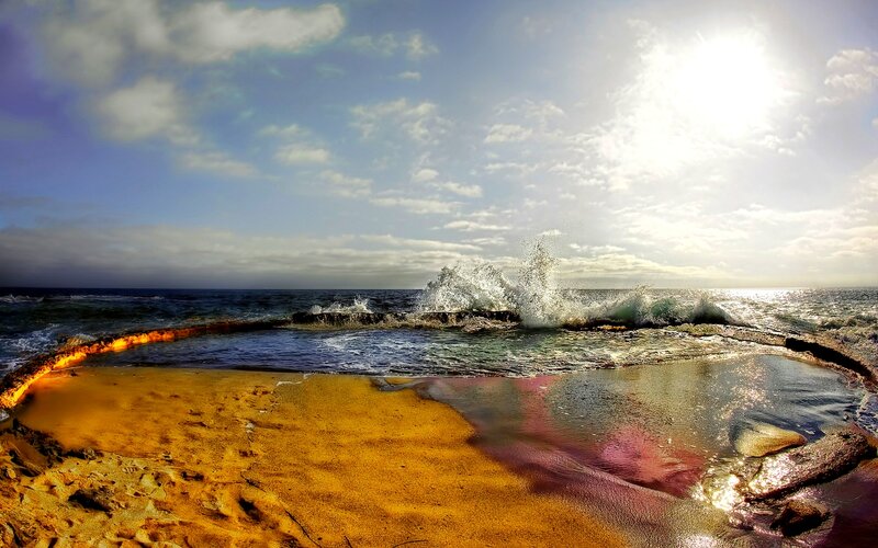 Ocean Waves Crashing — Blue, Dramatic, Afternoon, Photograph, Sand