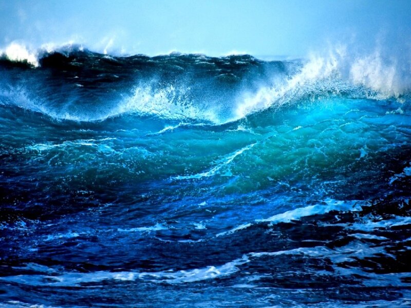 Ocean Waves Crashing — Blue, Dramatic, Afternoon, Photograph, Sea