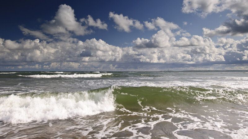 Ocean Waves Crashing — Blue, Dramatic, Afternoon, Photograph, Sky, Clouds