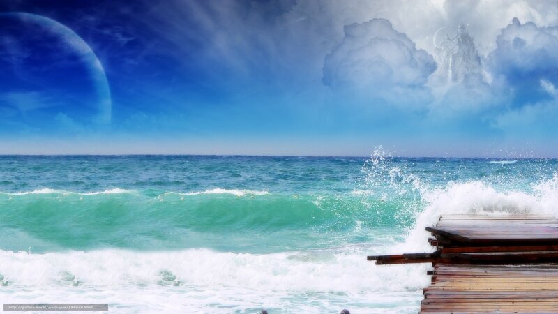 Ocean Waves Crashing — Blue, Dramatic, Digital Art