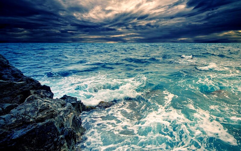 Ocean Waves Crashing — Blue, Dramatic, Night