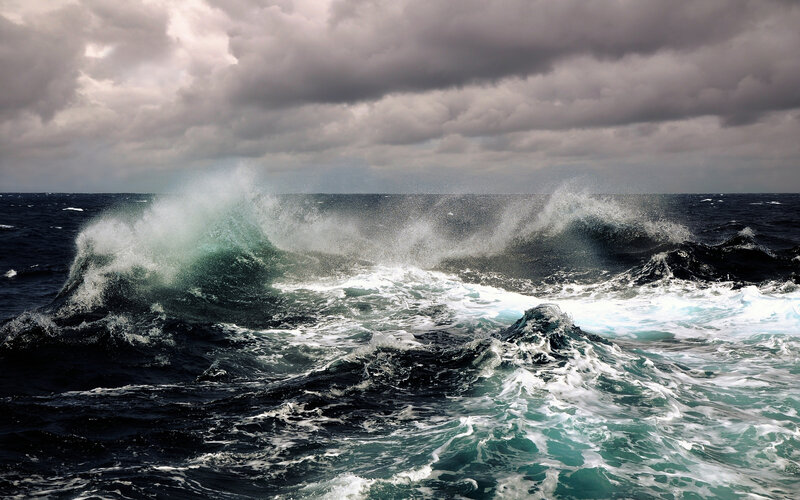Ocean Waves Crashing — Blue, Dramatic, Photograph, Clouds, Sea, Sky