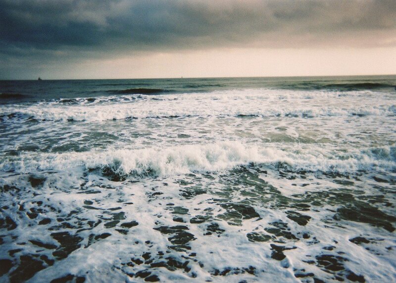 Ocean Waves Crashing — Blue, Dramatic, Photograph, Clouds, Sea, Sky, White, Gray