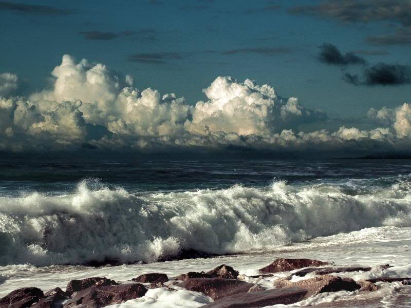 Ocean Waves Crashing — Blue, Dramatic, Photograph, Clouds