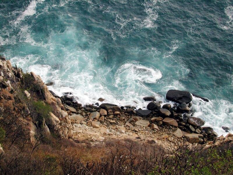 Ocean Waves Crashing — Blue, Dramatic, Photograph, Rocks, Cliff