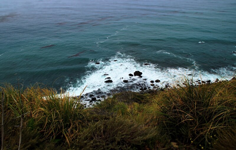 Ocean Waves Crashing — Blue, Dramatic, Photograph, Rocks, Grass
