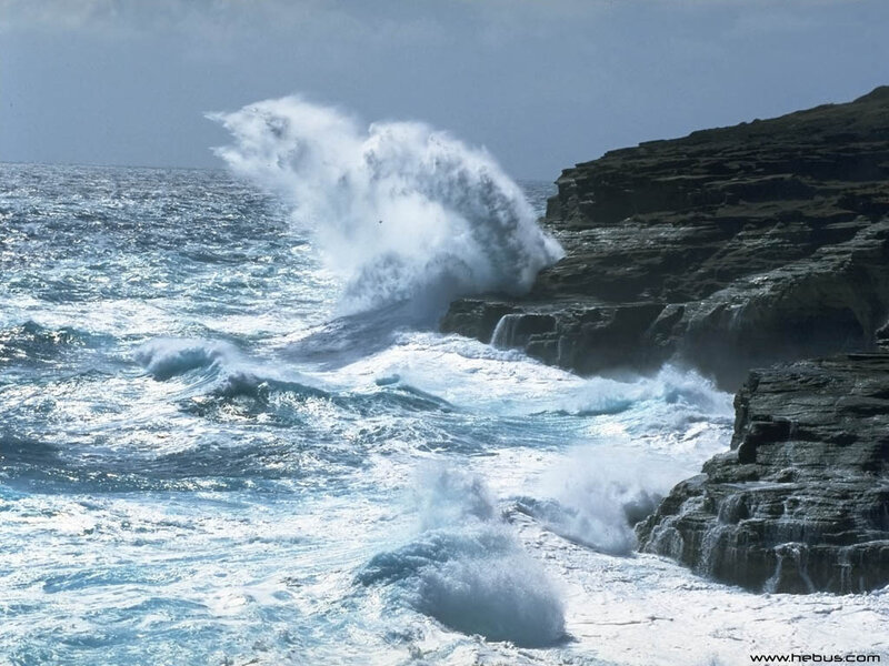 Ocean Waves Crashing — Blue, Dramatic, Photograph, Rocks, Sea, Sky