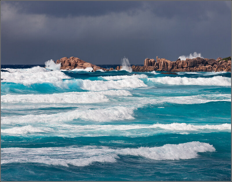 Ocean Waves Crashing — Blue, Dramatic, Photograph, Rocks, Sky