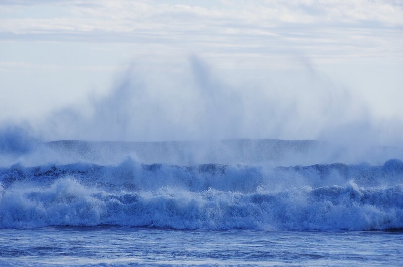 Ocean Waves Crashing — Blue, Dramatic, Photograph, Sea, Sky, Spray
