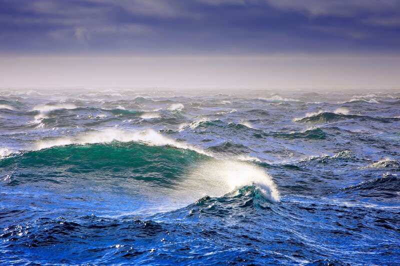 Ocean Waves Crashing — Blue, Dramatic, Photograph, Sky