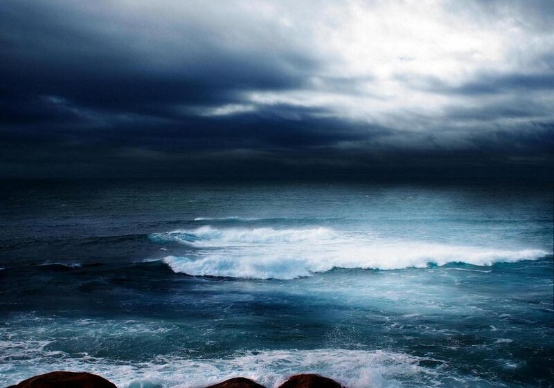 Ocean Waves Crashing — Blue, Dramatic, Photograph