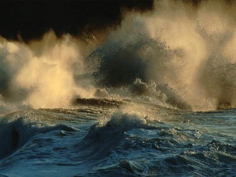 Ocean Waves Crashing — Blue, Dramatic, Sunset, Photograph, Sea Spray