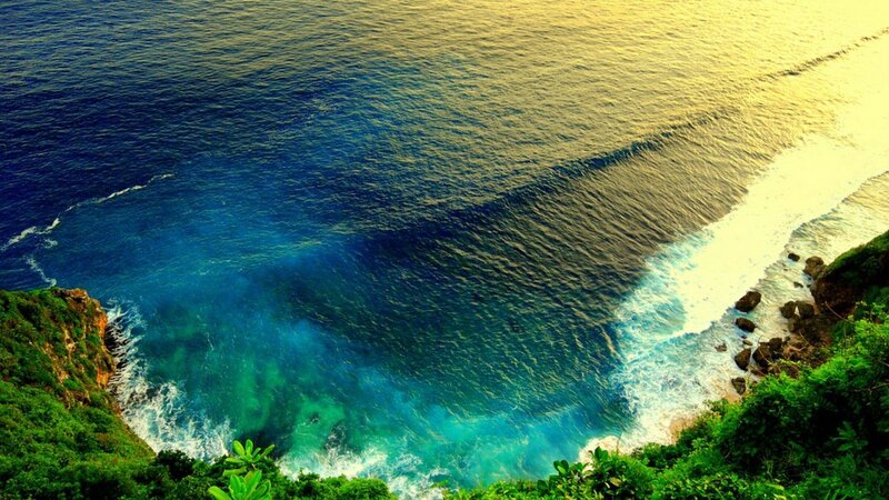 Ocean Waves Crashing — Blue, Dramatic, Sunset, Photograph