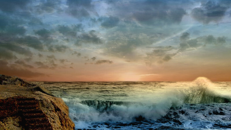 Ocean Waves Crashing — Blue, Dramatic, Sunset
