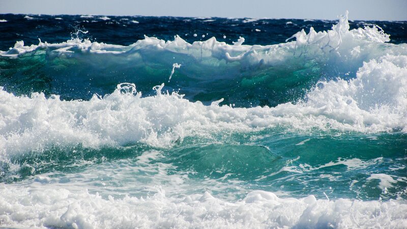Ocean Waves Crashing — Blue, Dynamic, Afternoon, Photograph, Foam, Sea, Sky