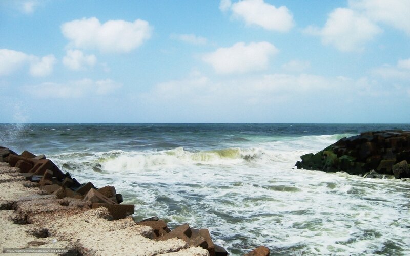 Ocean Waves Crashing — Blue, Dynamic, Afternoon, Photograph, Rocks, Clouds