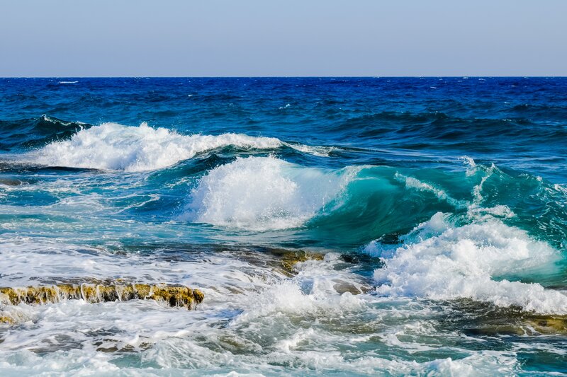 Ocean Waves Crashing — Blue, Dynamic, Afternoon, Photograph, Rocks, Sea Foam