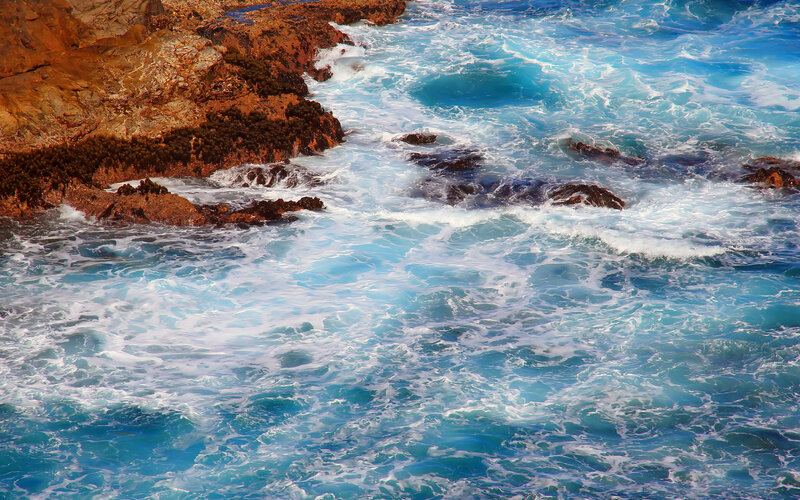 Ocean Waves Crashing — Blue, Dynamic, Afternoon, Photograph, Rocks