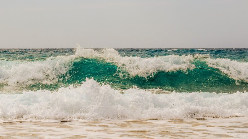 Ocean Waves Crashing — Blue, Dynamic, Afternoon, Photograph, Sand