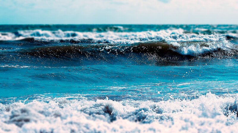 Ocean Waves Crashing — Blue, Dynamic, Afternoon, Photograph, Sea, Sky, Foam, White