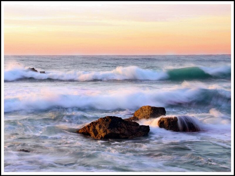 Ocean Waves Crashing — Blue, Serene, Sunset