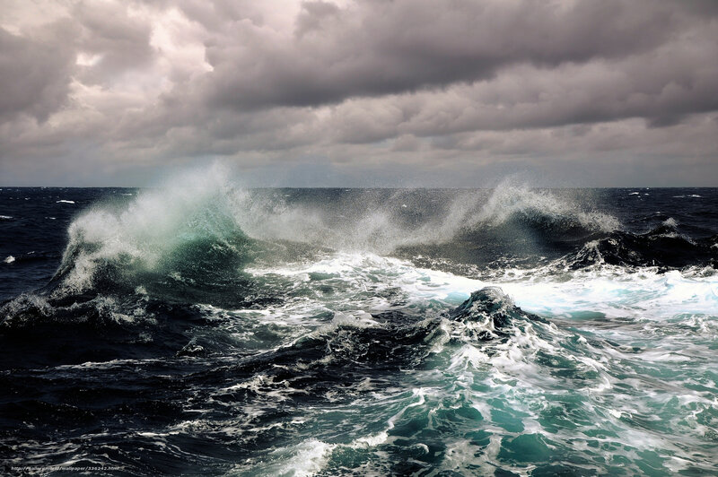 Ocean Waves Crashing — Gray, Dramatic, Photograph, Clouds, Sea Spray