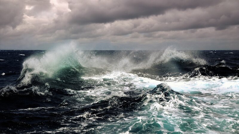 Ocean Waves Crashing — Gray, Dramatic, Photograph, Clouds