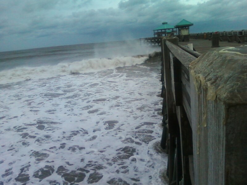 Ocean Waves Crashing — Gray, Dramatic, Photograph, Pier