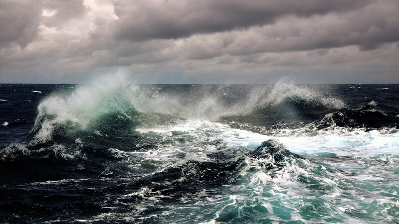 Ocean Waves Crashing — Gray, Dramatic, Photograph
