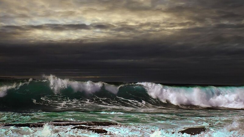 Ocean Waves Crashing — Green, Dramatic, Night