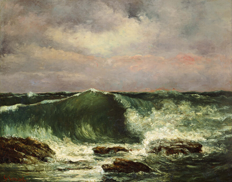 Ocean Waves Crashing — Green, Dramatic, Sunset, Painting, Rocks
