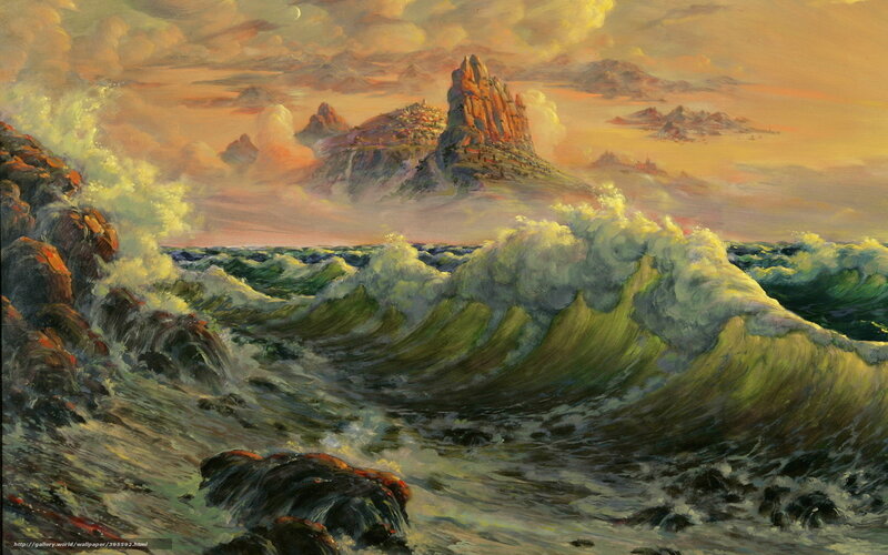 Ocean Waves Crashing — Green, Dramatic, Sunset, Painting