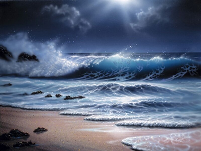Ocean Waves Crashing on Beach — Blue