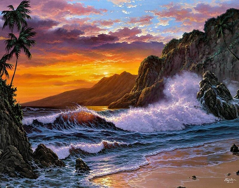 Ocean Waves Crashing on Beach — Orange
