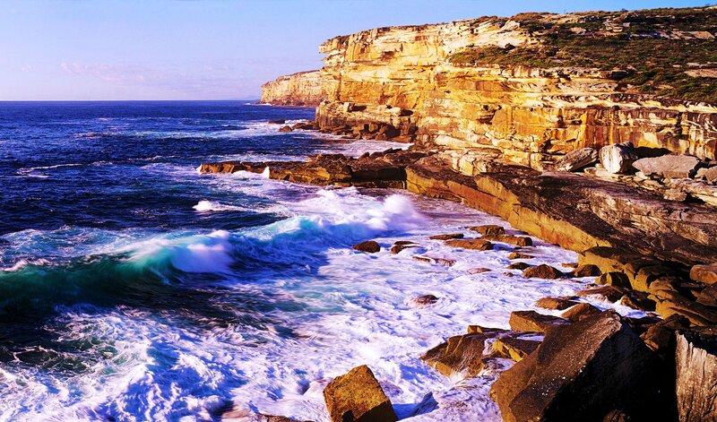 Ocean Waves Crashing on Cliffs — Blue, Dramatic, Afternoon