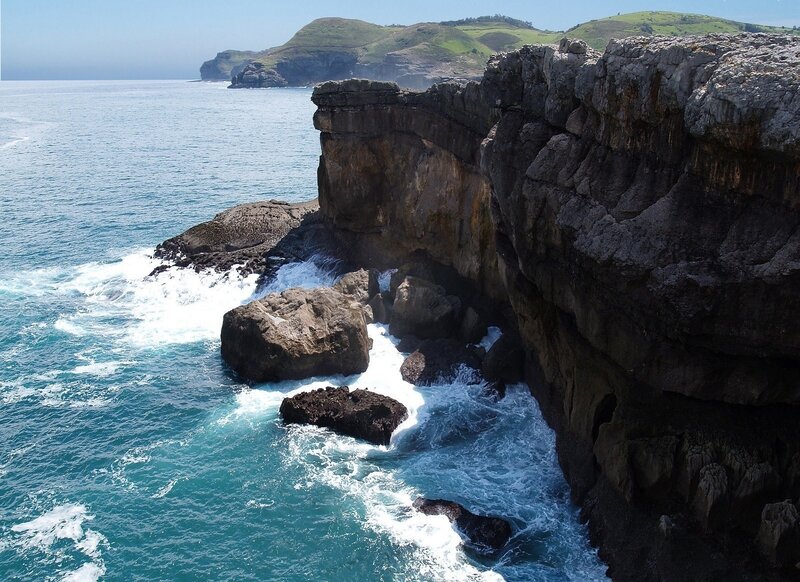 Ocean Waves Crashing on Cliffs — Blue, Dramatic