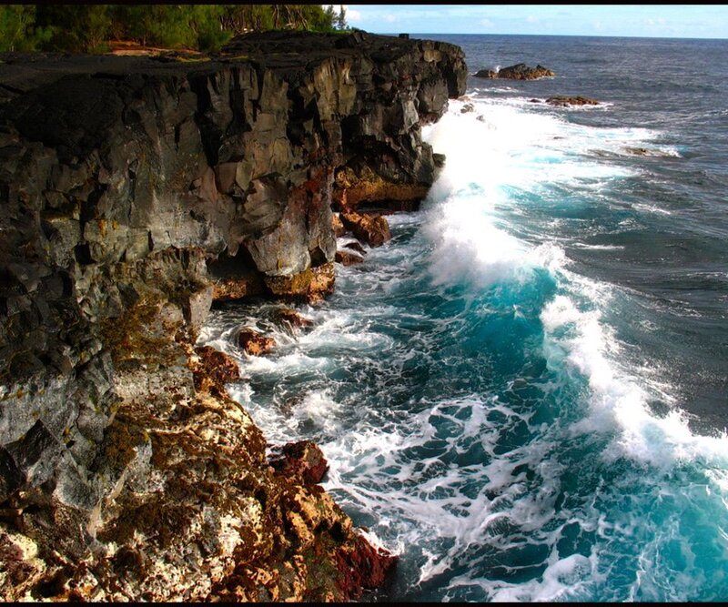 Ocean Waves Crashing on Cliffs — Blue