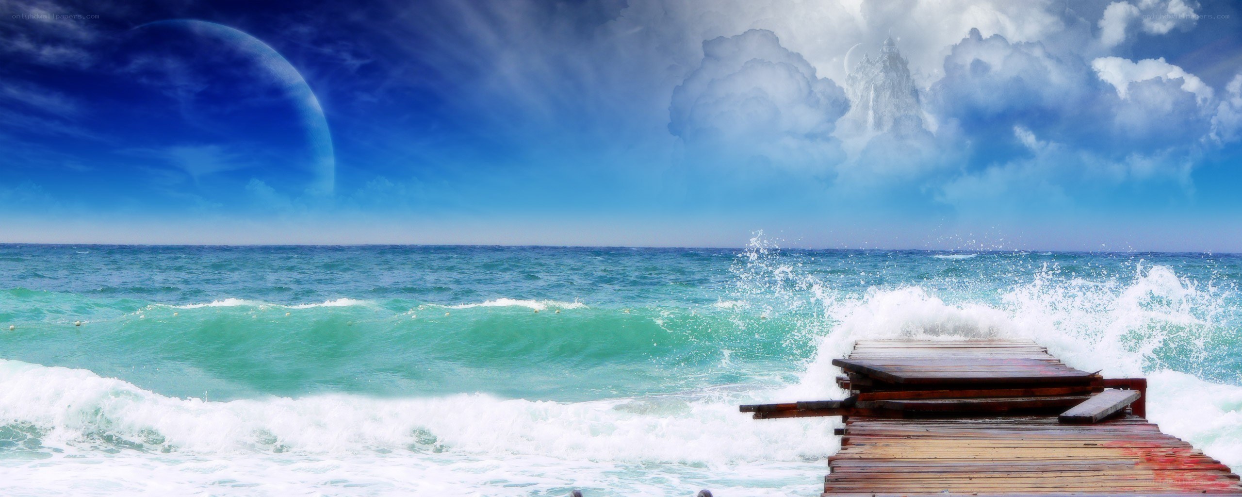 Ocean waves crashing on pier