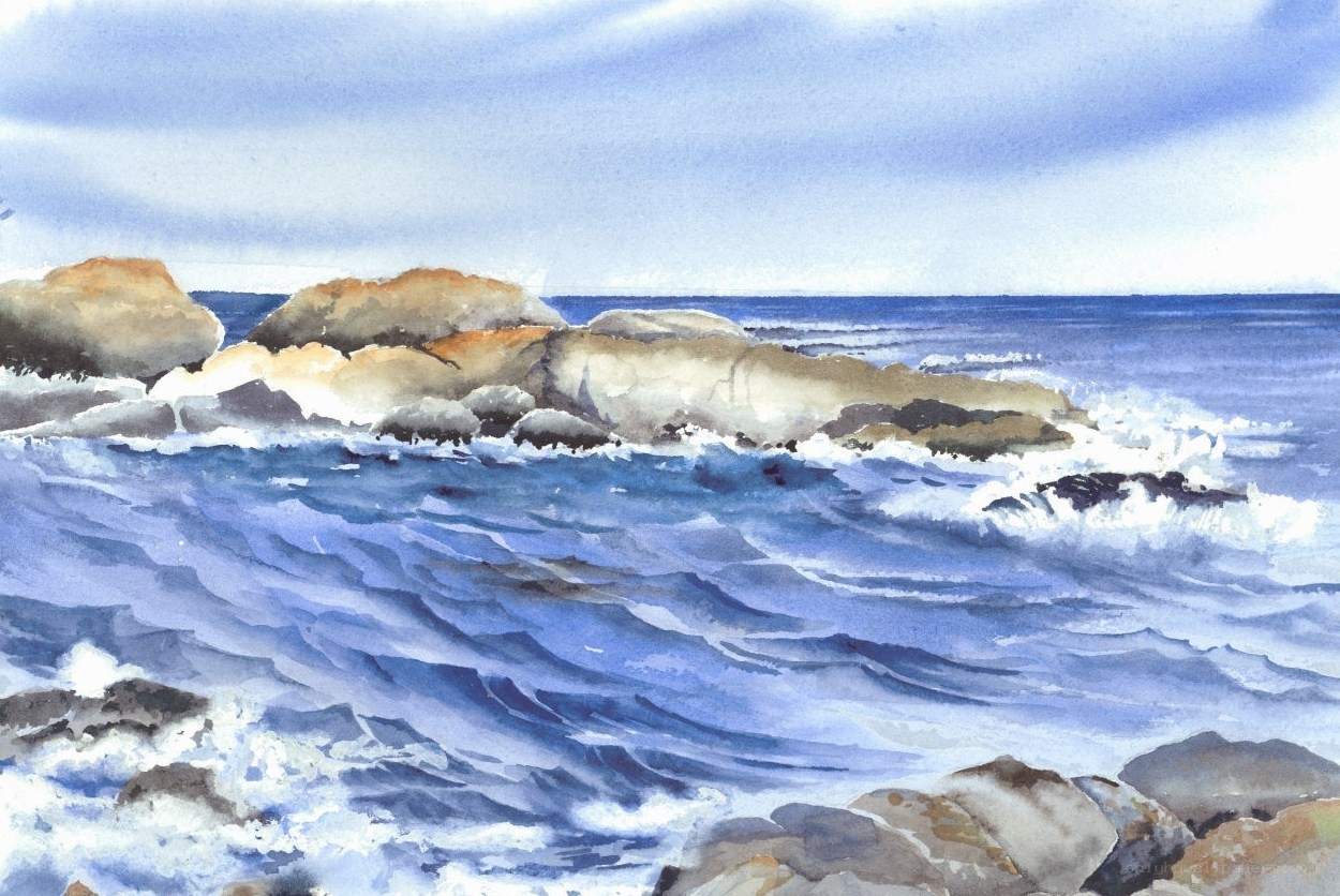 Ocean waves crashing on rocks