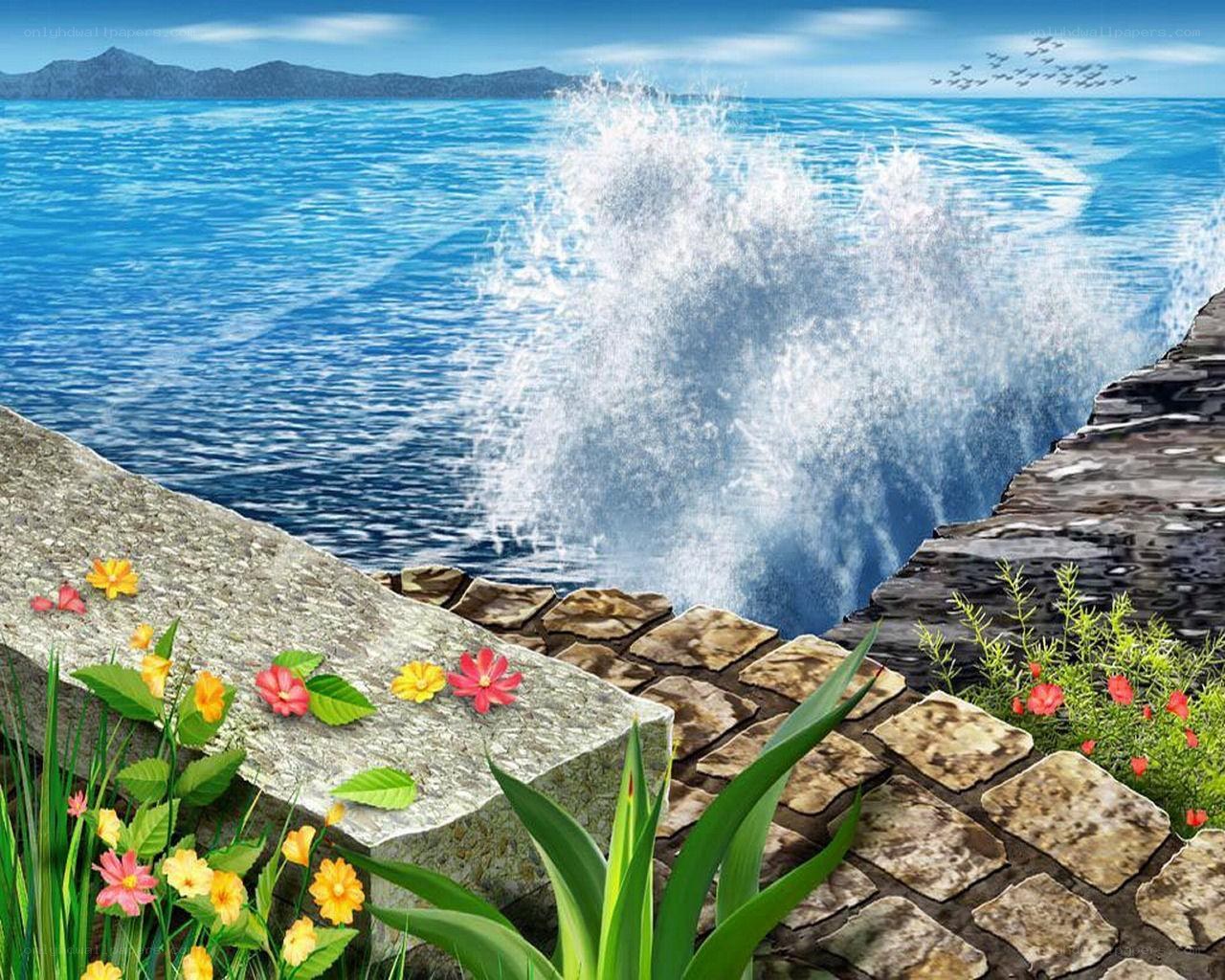 Ocean waves crashing on rocks