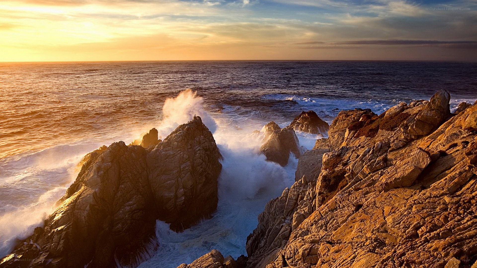 Ocean waves crashing on rocks
