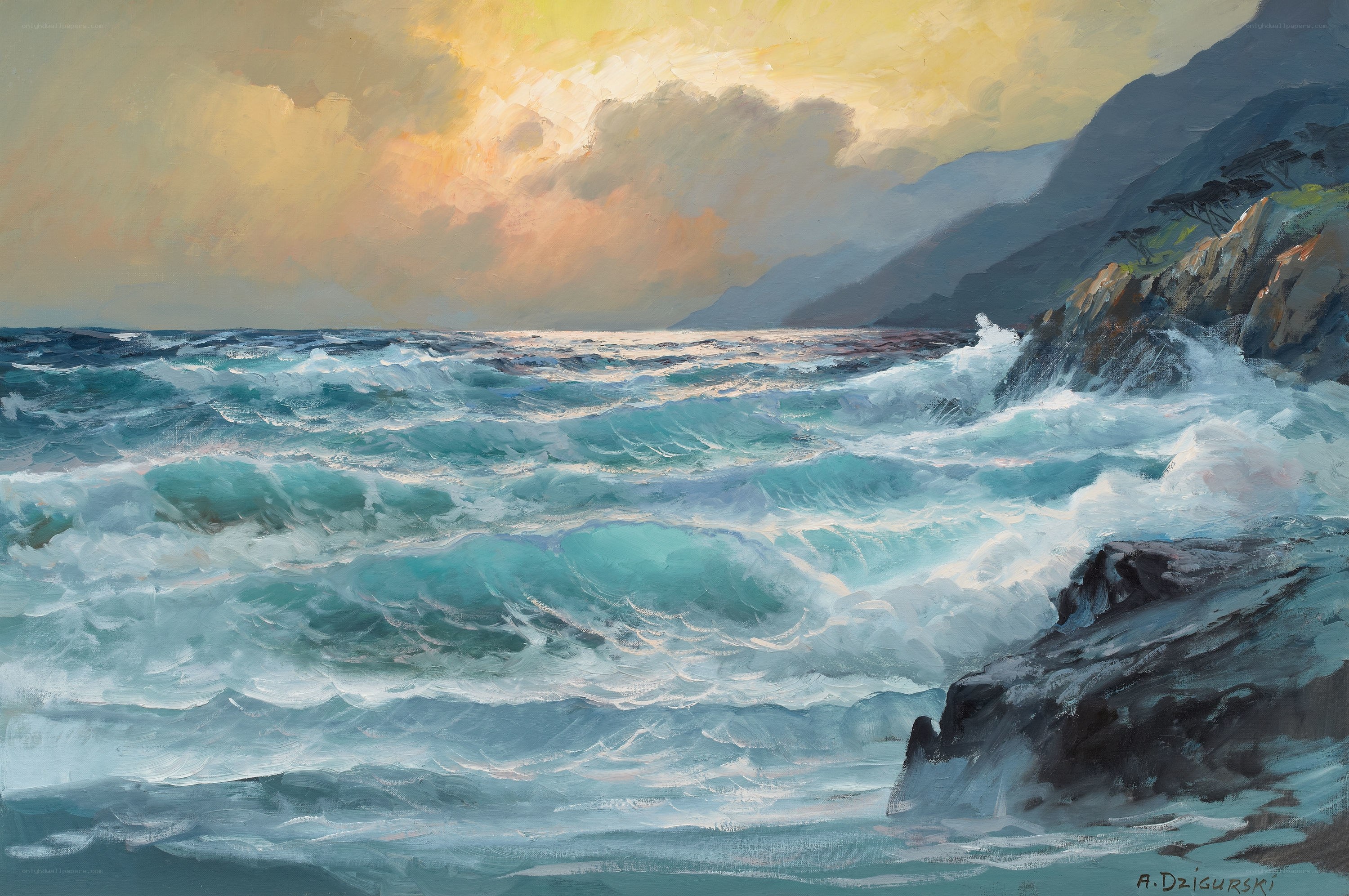 Ocean waves crashing on rocks